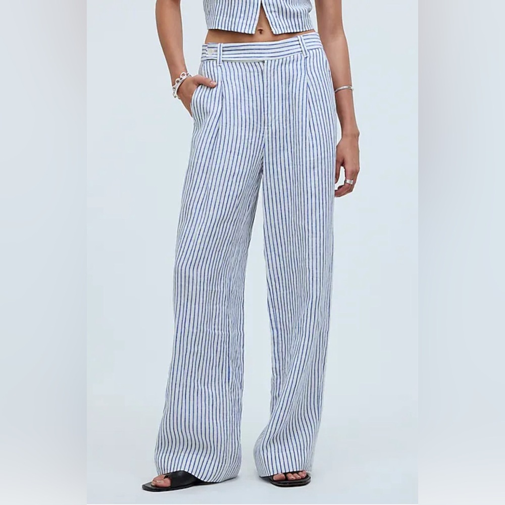 Madewell Blue and White Striped Wide Leg Pants
